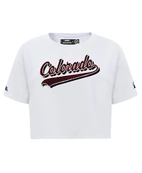Women's Pro Standard White Colorado Avalanche Boxy Script Tail Cropped T-shirt