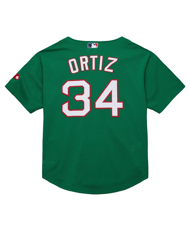 Men's Mitchell & Ness David Ortiz Kelly Green Boston Red Sox Cooperstown Collection Mesh Batting Practice Jersey