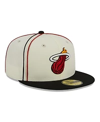Men's New Era Cream, Black Miami Heat Piping 2-Tone 59FIFTY Fitted Hat