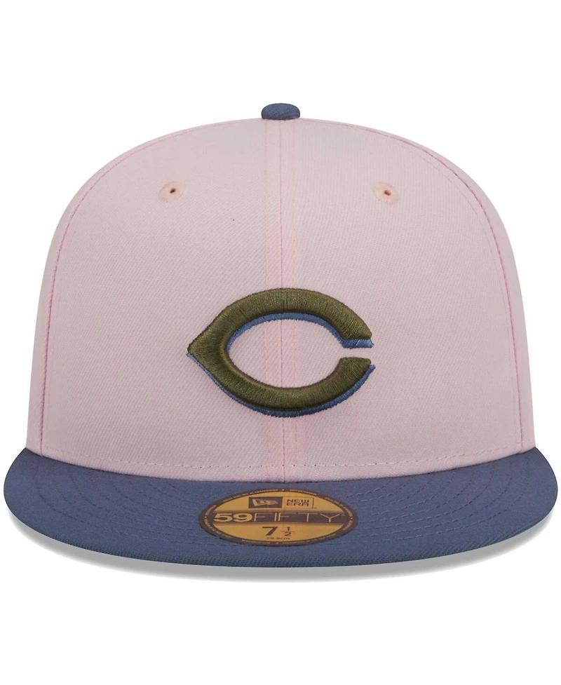 Men's New Era Pink, Blue Cincinnati Reds Olive Undervisor 59FIFTY Fitted Hat