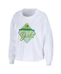 Women's Wear by Erin Andrews White Oregon Ducks Diamond Long Sleeve Cropped T-shirt