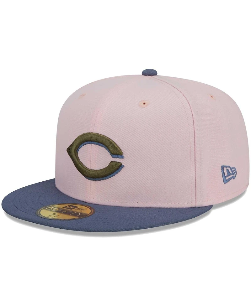 Men's New Era Pink, Blue Cincinnati Reds Olive Undervisor 59FIFTY Fitted Hat