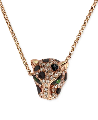 Effy Diamond (1/6 ct. t.w.) and Emerald Accent Panther Pendant Necklace in 14k Rose Gold