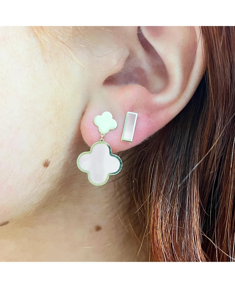 The Lovery Mother of Pearl and Gold Clover Drop Earrings 14K Gold