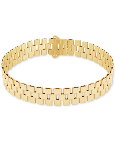 Italian Gold Polished Rectangular Tube Link Statement Bracelet in 14k Gold