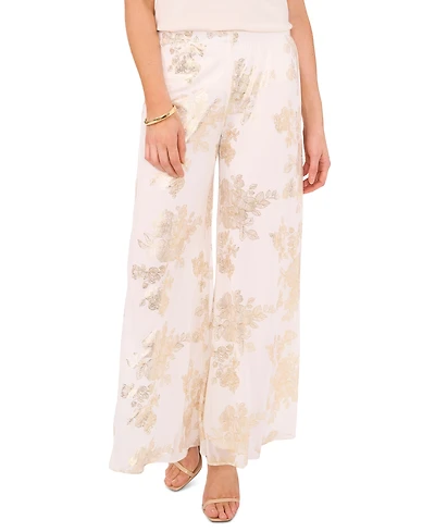 Msk Women's Glitter Chiffon Wide-Leg Pull-On Pants