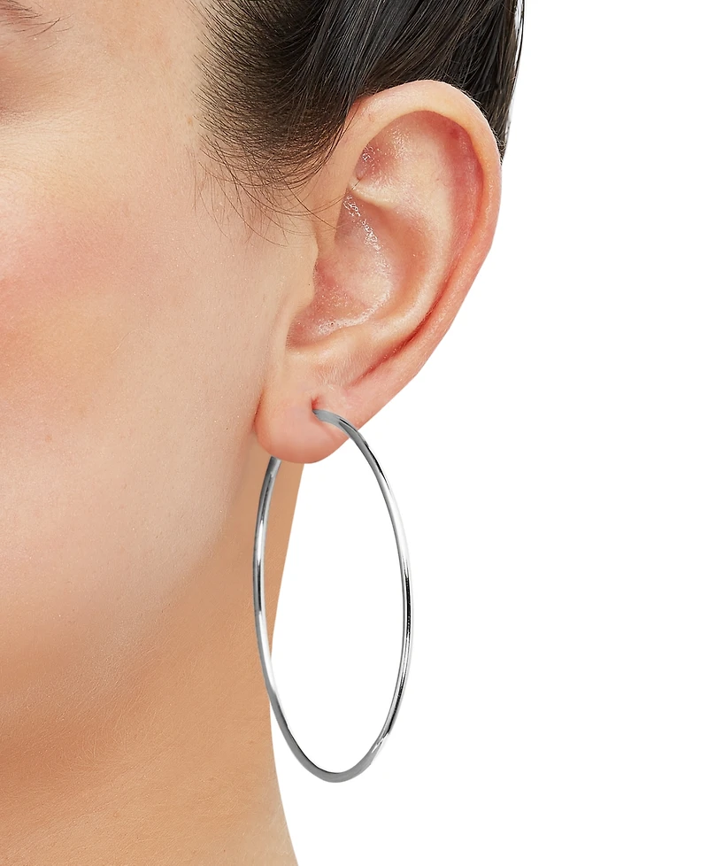 Polished Classic Endless Medium Hoop Earrings in 14k White Gold, 2"