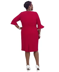 Kasper Kat Elbow-Sleeve Ruffled-Cuff Dress