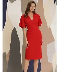 Maggy London Women's Crepe Flutter-Sleeve Midi Dress