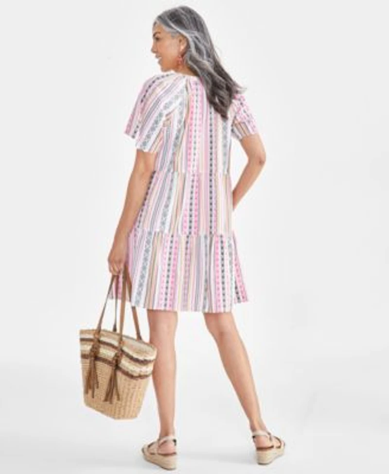 Style Co Womens Stripe Split Neck Tiered Dress Espadrille Wedge Sandals Straw Tote Created For Macys