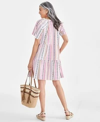 Style Co Womens Stripe Split Neck Tiered Dress Espadrille Wedge Sandals Straw Tote Created For Macys