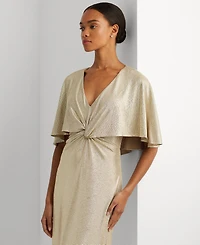 Lauren Ralph Women's Twist-Front Cape-Overlay Gown