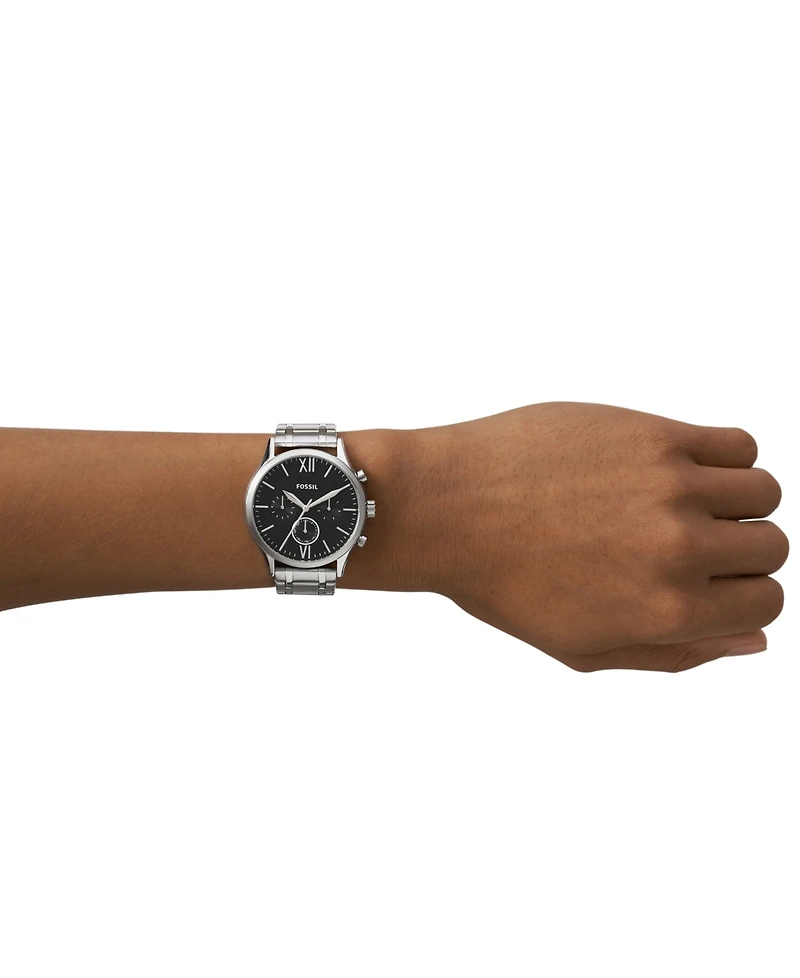 Fossil His and Her Fenmore Multifunction Silver-Tone Stainless Steel Watch Gift Set, 44mm 36mm