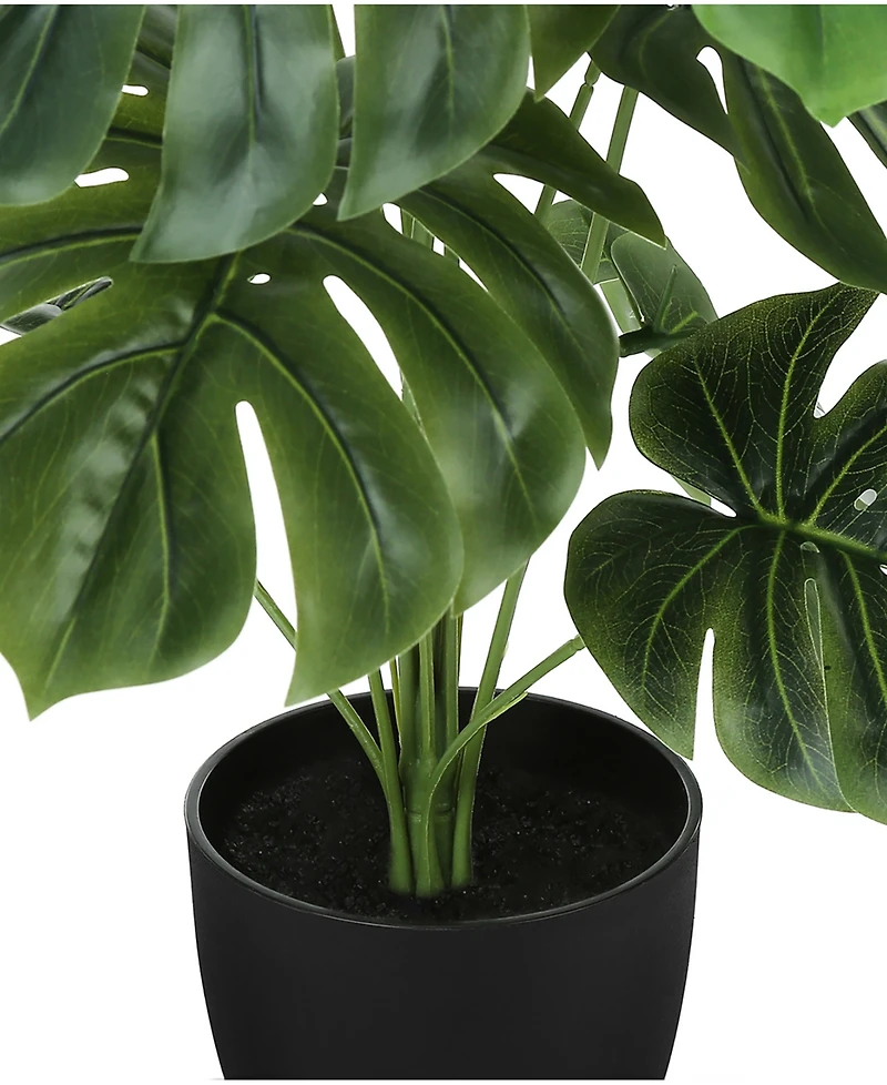 Monarch Specialties 24" Indoor Artificial Monstera Plant with Decorative Black Pot