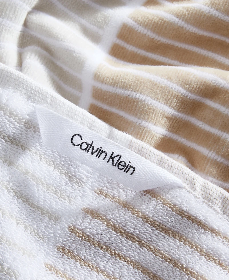 Calvin Klein Blocked Terry Yarn Dyed Stripe Beach Towel Set, 68" x 36"