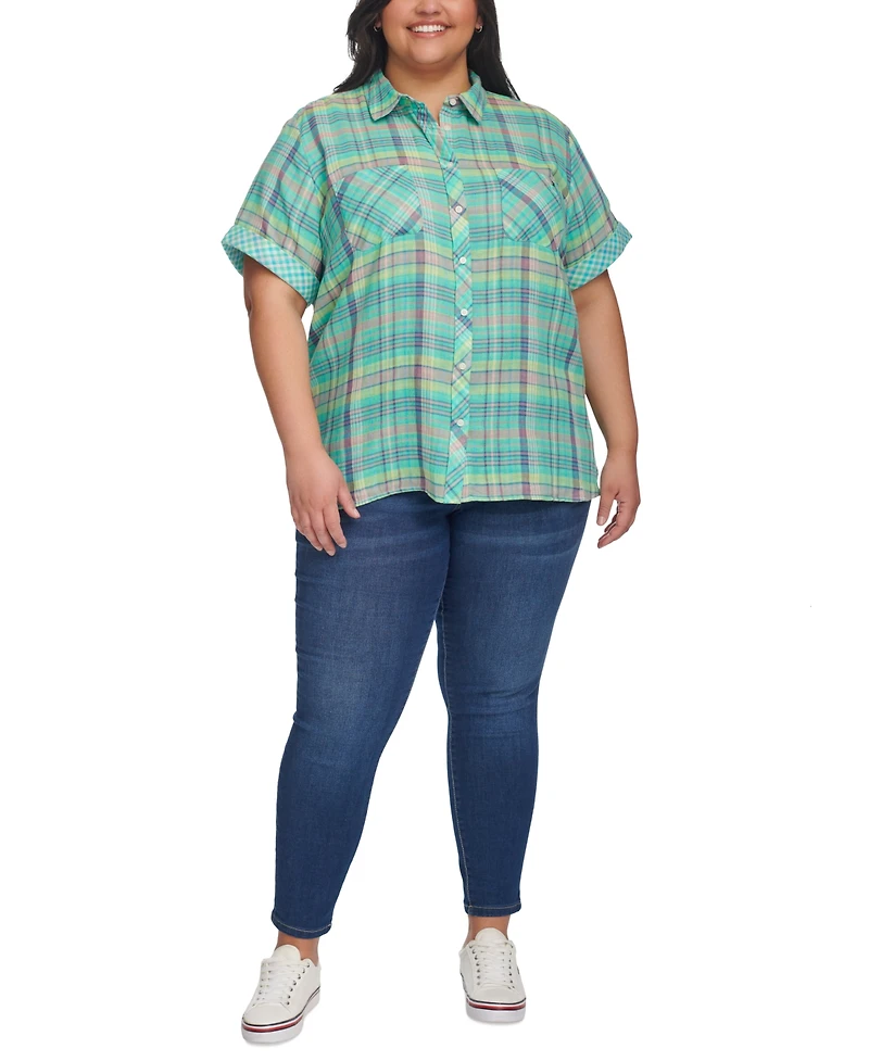 Tommy Hilfiger Plus Size Plaid Short-Sleeve Camp Shirt