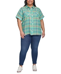 Tommy Hilfiger Plus Size Plaid Short-Sleeve Camp Shirt
