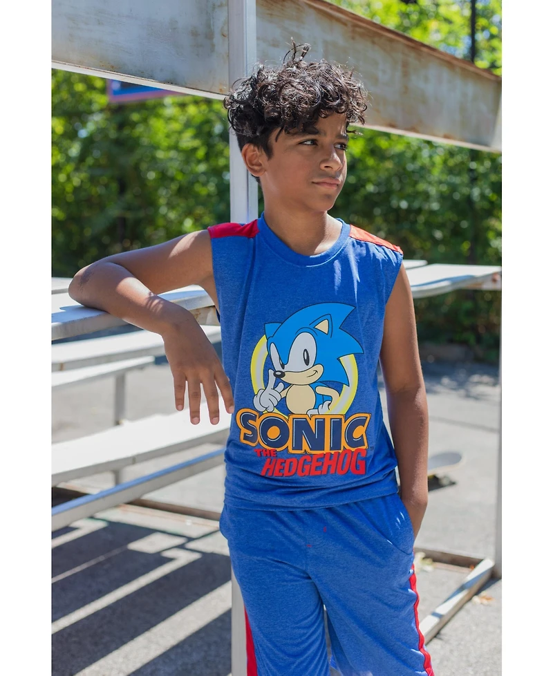Sega Toddler Boys Sonic the Hedgehog 3 Piece Outfit Set: T-Shirt Tank Top Shorts Blue