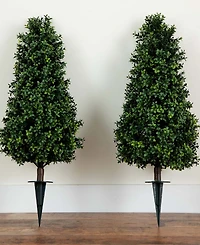 Nearly Natural 3ft. Uv Resistant Artificial Boxwood Plant with Integrated Ground Stake Indoor/Outdoor - Set of 2