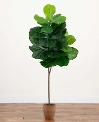 Nearly Natural 6ft. Artificial Giant Leaf Fiddle Leaf Fig Tree in Decorative Planter with Real Touch Leaves
