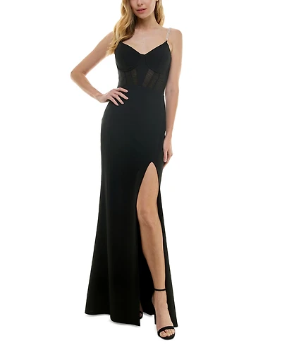 City Studios Juniors' V-Neck Corset Sleeveless Gown