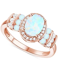 Lab-Grown Emerald (1-1/6 ct. t.w.) & White Sapphire (1/4 Oval Halo Ring 14k Gold-Plated Sterling Silver (Also Additional Gem