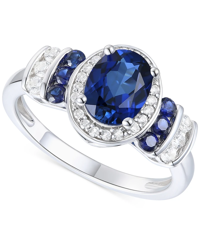 Lab-Grown Emerald (1-1/6 ct. t.w.) & White Sapphire (1/4 Oval Halo Ring 14k Gold-Plated Sterling Silver (Also Additional Gem