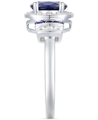 Lab-Grown Emerald (1-1/6 ct. t.w.) & White Sapphire (1/4 Oval Halo Ring 14k Gold-Plated Sterling Silver (Also Additional Gem