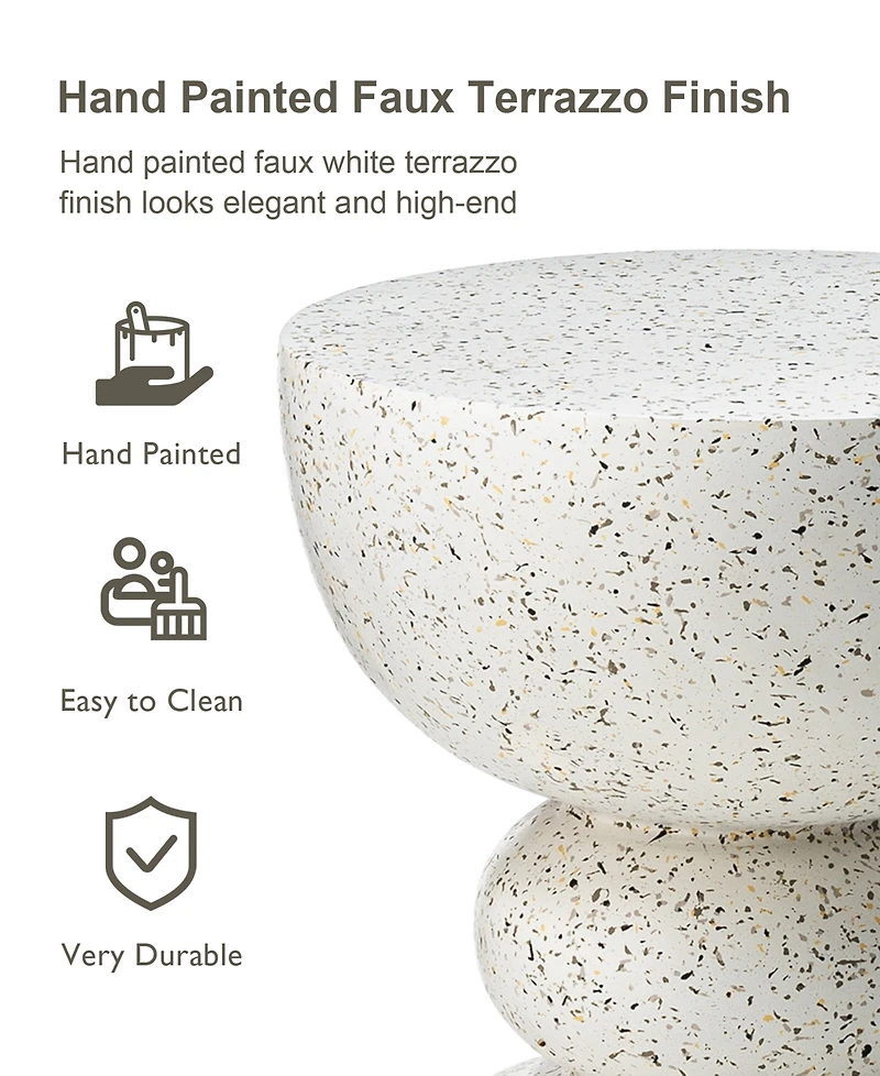 Glitzhome Multi-functional Faux Terrazzo Garden Stool or Plant Stand or Accent Table