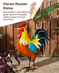 Glitzhome Metal Vibrant Standing Rooster Garden Statue
