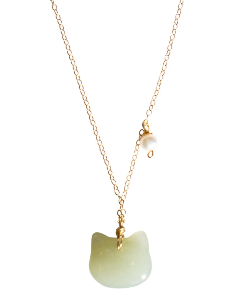 seree Choupette — Cat green jade pendant necklace