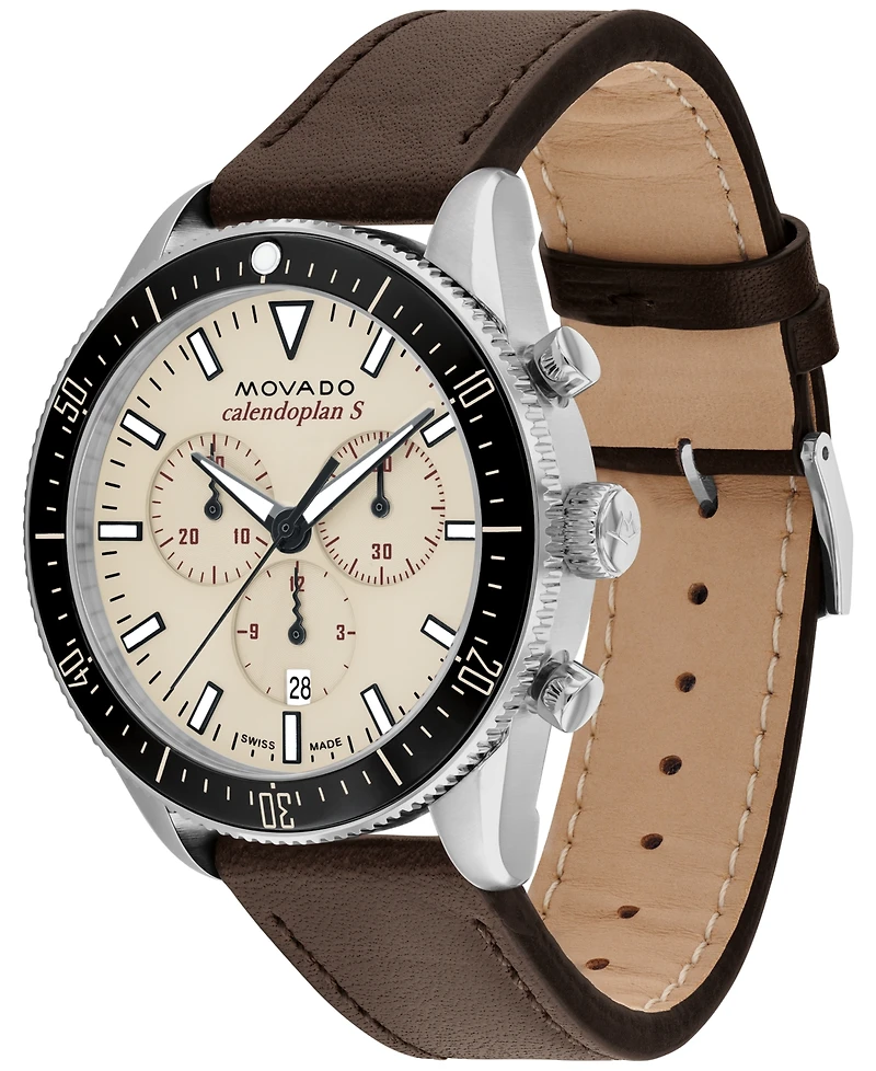 Movado Men's Swiss Chronograph Calendoplan S Cognac Leather Strap Watch 42mm