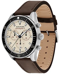 Movado Men's Swiss Chronograph Calendoplan S Cognac Leather Strap Watch 42mm