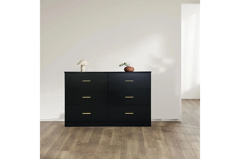 Streamdale Modern Black 6-Drawer Dresser, Amplified Storage