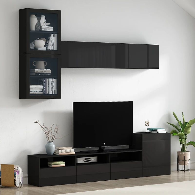 Streamdale High Gloss Tv Stand with Wall Mounted Cabinets