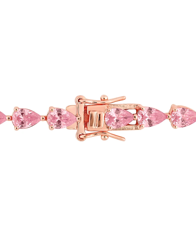 Lab-Grown Pink Sapphire Pear Shape Tennis Bracelet (13-1/2 ct. t.w.) in Rose-Plated Sterling Silver