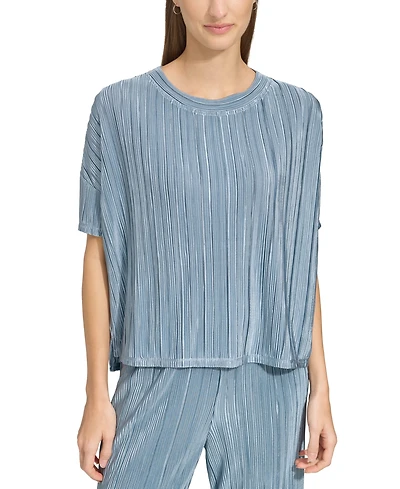 Andrew Marc Sport Women's Short-Sleeve Boxy Plisse Top