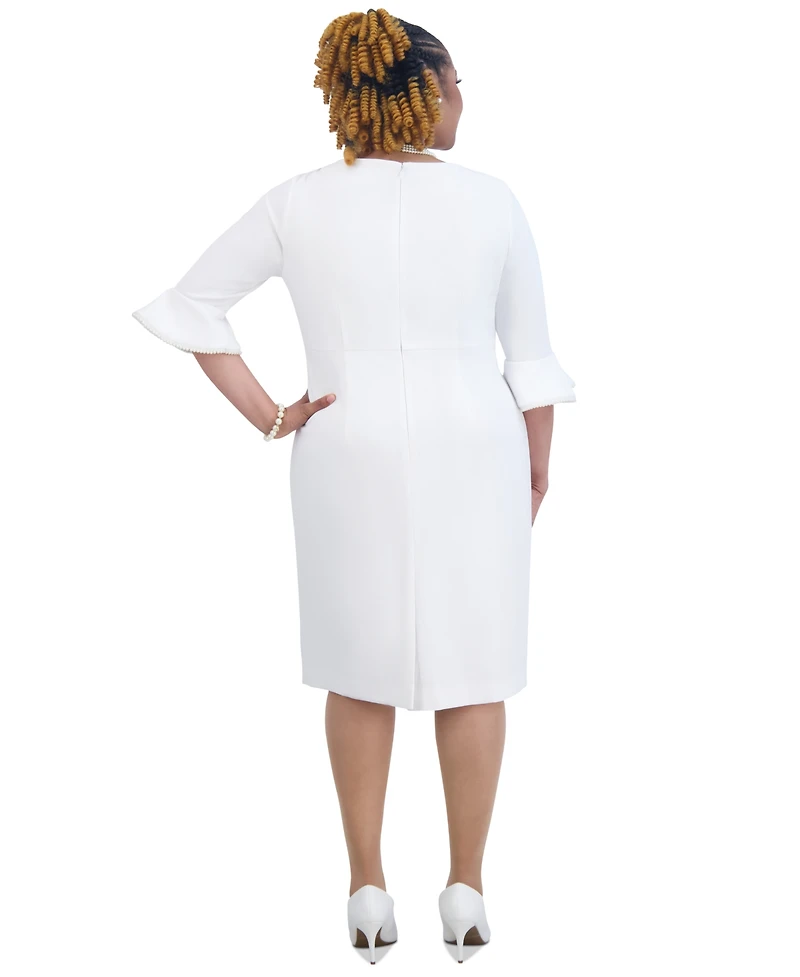 Kasper Kat Elbow-Sleeve Ruffled-Cuff Dress