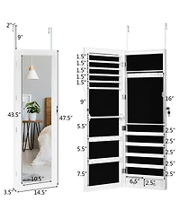 Sugift Wall Mounted Lockable Mirror Jewelry Cabinet with Led Light