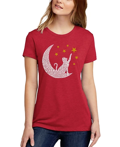 La Pop Art Women's Premium Blend Word Cat Moon T-Shirt