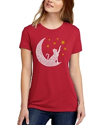 La Pop Art Women's Premium Blend Word Cat Moon T-Shirt