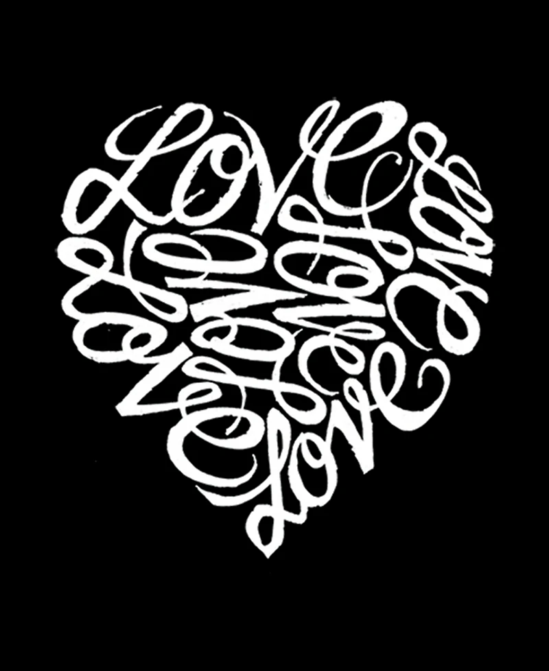 La Pop Art Women's Word Cursive Heart V-Neck T-Shirt