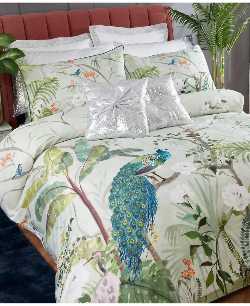 By Caprice Home 100% Cotton Peacock Garden Print Duvet Cover Set With Matching Pillow Cases King