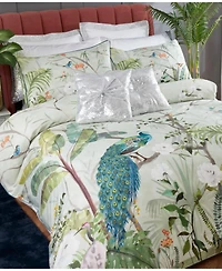 By Caprice Home 100% Cotton Peacock Garden Print Duvet Cover Set With Matching Pillow Cases King