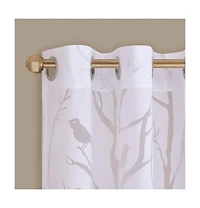Madison Park Averil Grommet Top Sheer Window Curtain, grey sheer curtains 95 inches long Single Curtain, Width 50 Bird on Branches Burnout curtains sh