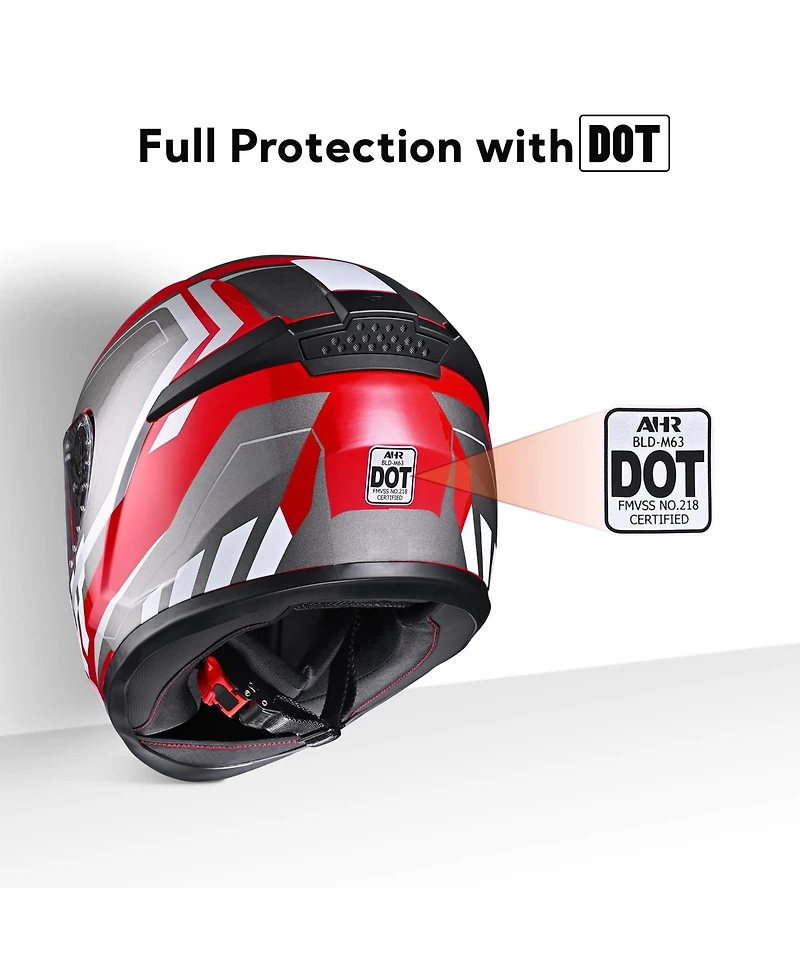 Ahr Run-F3 Full Face Motorcycle Helmet Dot Approved Removable Liner Street Bike S