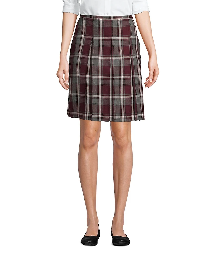 Lands' End Women's Plaid Box Pleat Skirt Top of the Knee