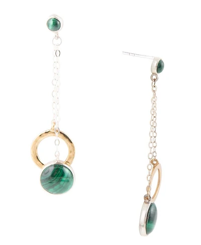 Barse Two Toned Genuine Malachite Circle Dangle Earrings
