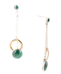 Barse Two Toned Genuine Malachite Circle Dangle Earrings