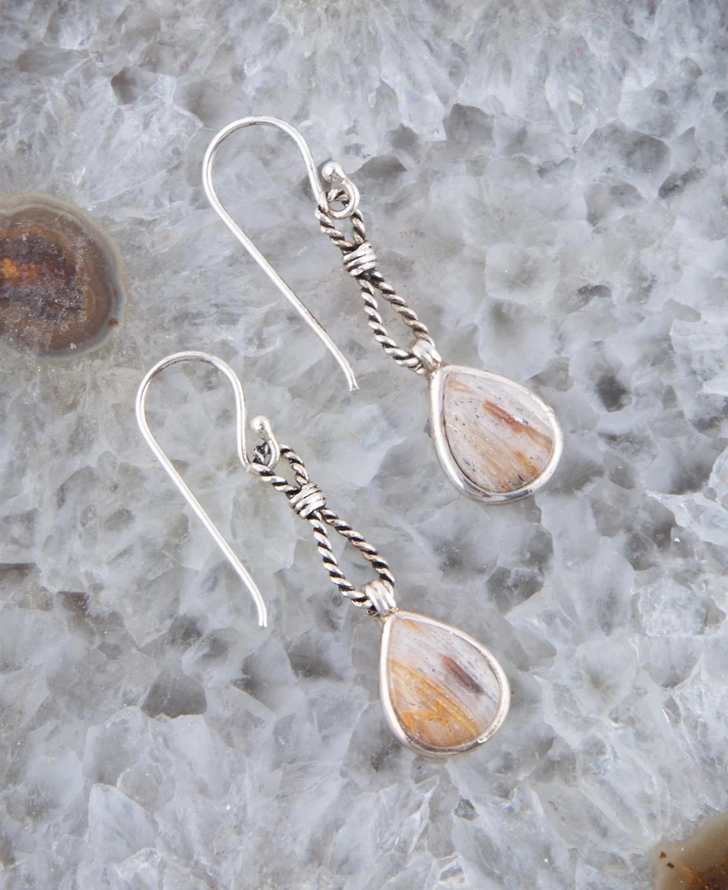 Barse Astro Genuine Wood Opal and Sterling Silver Teardrop Drop Earrings